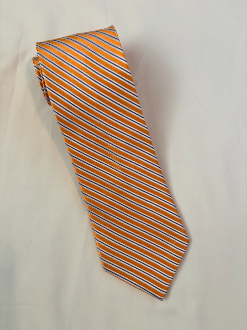 IZOD 100% Silk Tie Orange Blue White Striped Collegiate Repp Stripe Ribbed